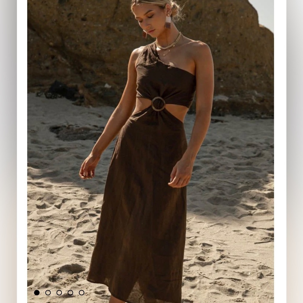 *NWT* BOHME Suzie One-Shoulder Midi Dress in Brown